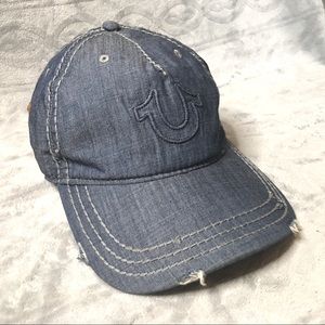 True Religion Distressed Ball Cap Hat Adjustable
